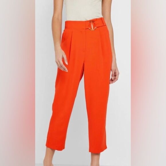 Topshop Ankle Cropped Pants Pleated Pockets Tapered Orange Size 2 - Picture 1 of 13